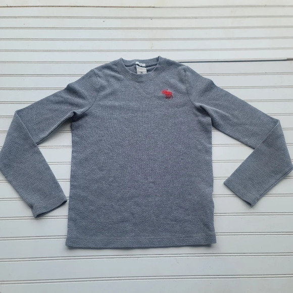 Abercrombie Kids Top Boys Gray Red Muscle Waffle Pullover Logo Youth Fitted XL - Picture 1 of 8
